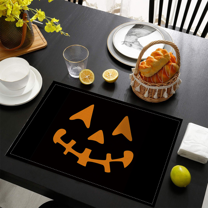 国境を越えた売れ筋ハロウィンプリントリネンプレースマット洋食レストランテーブルホーム断熱ナプキン滑り止めテーブルクロスマット|undefined