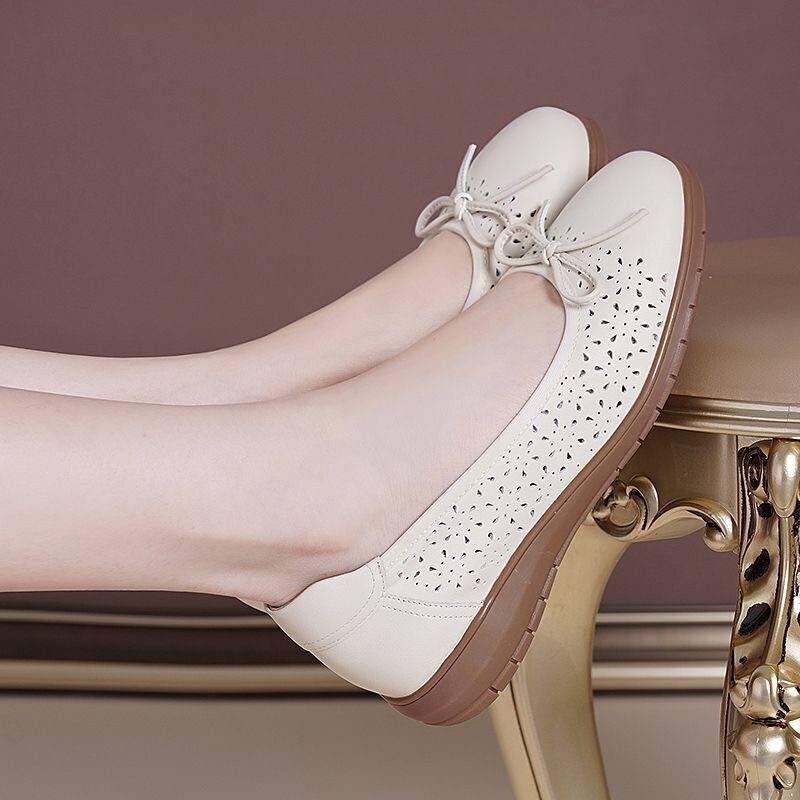 Soft Leather Single-layer Shoes New Mothers' Shoes Genuine Leather Beef Tendon Non-slip Soft Bottom Comfortable Flat Women's Casual Leather Shoes for Work and Dancing