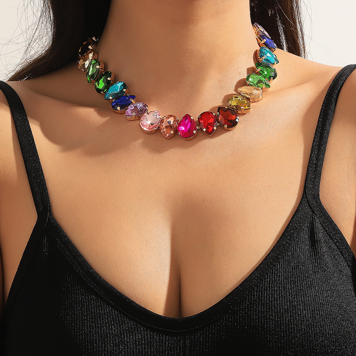 Sweet Geometric Artificial Crystal Ferroalloy Cable Chain Choker Wholesale display picture 7