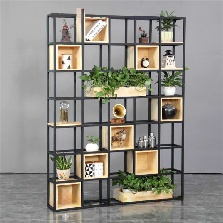 绿植工艺品木制展柜钢木结合货架陶瓷玻璃展示架展陈轻型货架收纳