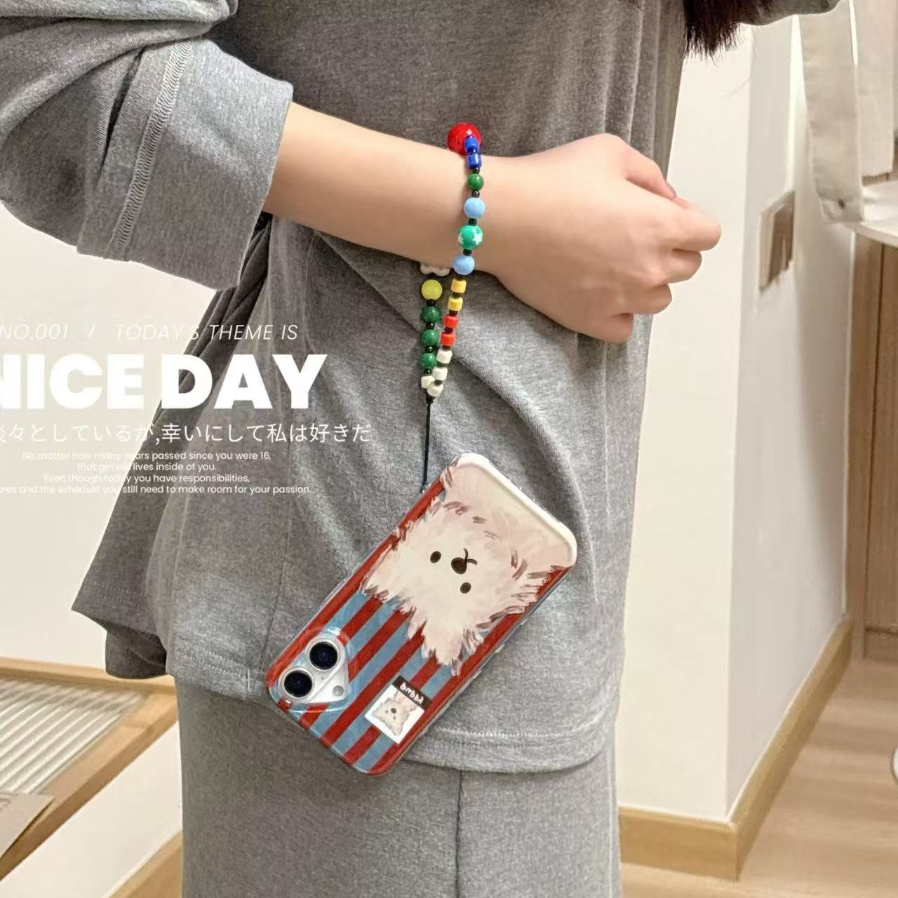 Colisionador de rayas de color garabateado para cachorro iphone14 Apple 16ProMax funda para teléfono móvil 15 femenino 13 lindo 15PM