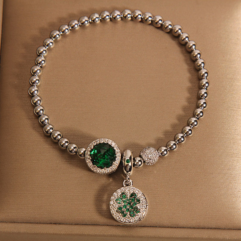Green Bead Bangle Bracelet For Women Niche Light Luxury Style_voghion.com