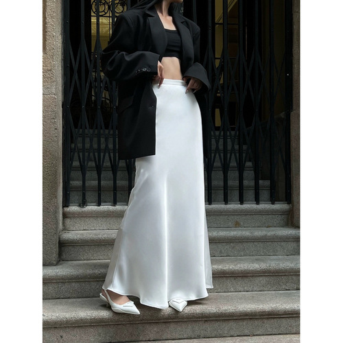 High-Heeled Acetate Satin Design Summer Silky Drape High-Waist Slimming Elegant Satin Half-Skirt for Women