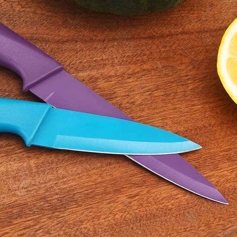 Juego de cuchillo de corte de verduras y carne de cocina doméstica cuchillo de pintura en aerosol de acero inoxidable mango de rombo de color conjunto de cuchillos de cinco piezas