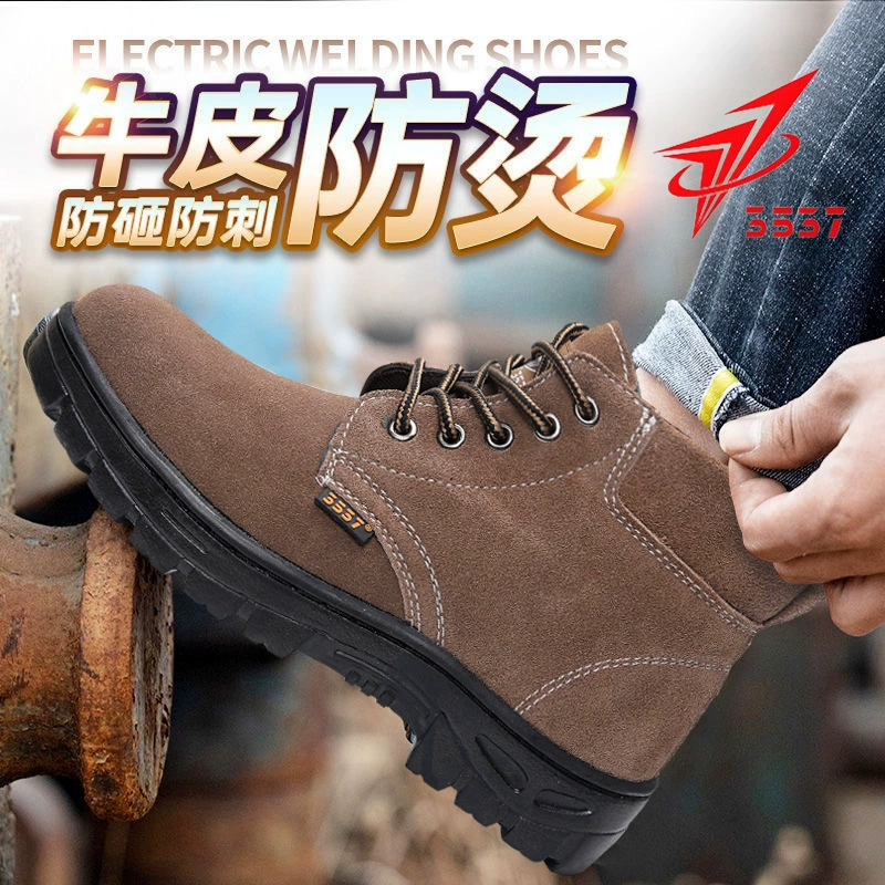 Подлинная мужская обувь для охраны труда 3537, дышащая мягкая подошва из воловьей кожи, пластиковый стальной носок, защитная обувь для сварщиков, защищающая от ударов и проколов, строительная площадка.