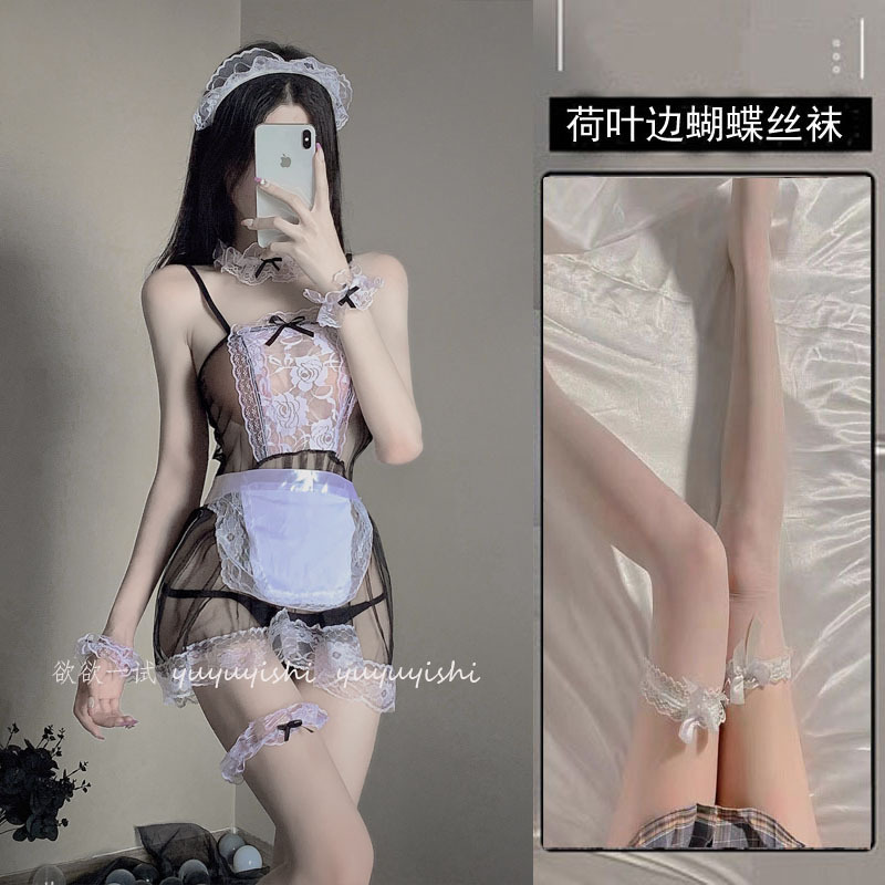 메이드 복장 + 화이트 나비 레이스 스타킹