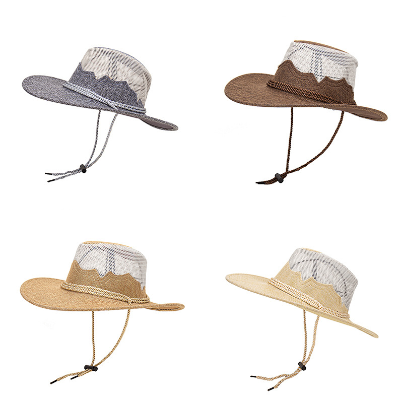 Nuova primavera e autunno Nuovo cappello da cowboy lavorato a maglia con coulisse per uomo, cappello da spiaggia con protezione solare da spiaggia in Europa e America_voghion.com