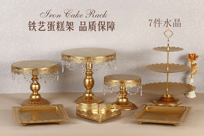 Decoración de mesa de postres de boda de oro, estante de pastel europeo, propósitos de boda, bandeja de pastel de encaje, estante de refrigerio de hierro forjado, 12 juegos