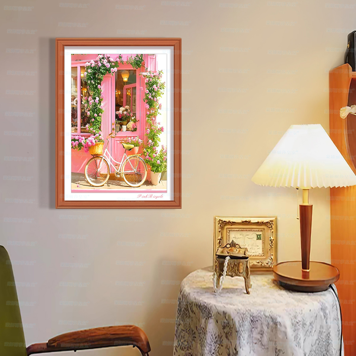 Mona Lisa real bordado de flores rosadas nueva fresca simple estética sala de estar bordado de hilo hecho a mano image 1
