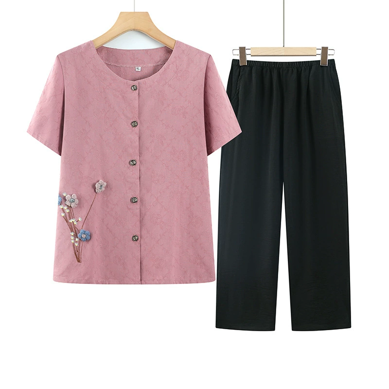 Весенне-осенний повседневный костюм для мамы среднего возраста, осень 2025, новый весенне-осенний повседневный комплект из двух предметов для женщин среднего и пожилого возраста с вышивкой