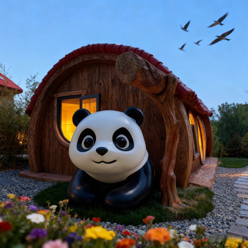 Casa de madera en forma de red Alojamiento residencial móvil Características de cuento de hadas Bosque Casa de frutas Casa de hongos Punto escénico Hotel de vacaciones Restaurante