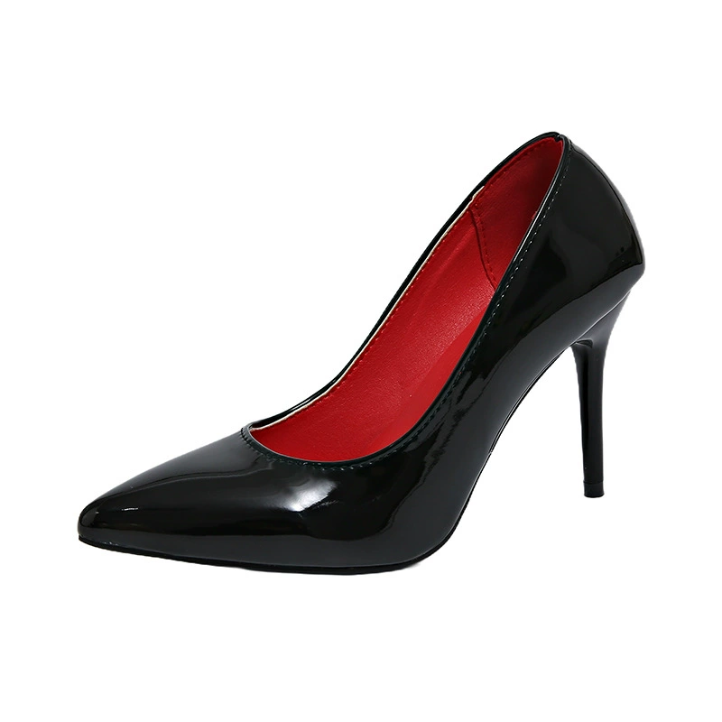 Женские туфли на высоком каблуке с красной подошвой на шпильке, весна-осень 2025, новый стиль, черные туфли с красной подошвой, 10cm больших размеров, с острым носком