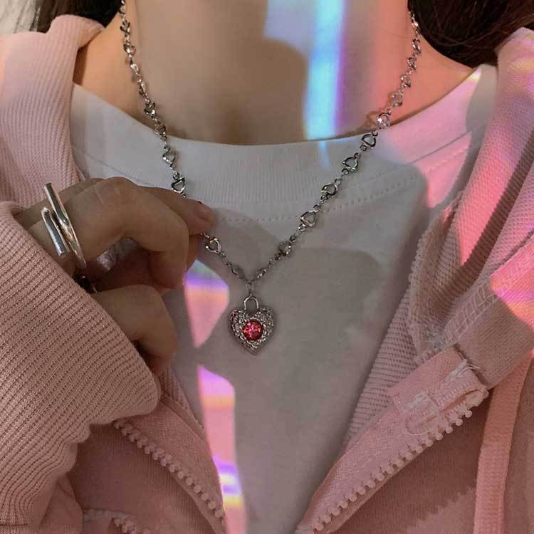 Fashion Heart Shape Copper Inlay Zircon Pendant Necklace 1 Piece