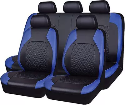 Full Leather Pu Leather, Universal Seat Cushion | Universal seat cover - blue-front-single-seat-2-piece-set