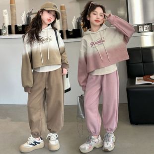 Girls' Suit Spring and Autumn New Color-Blocking Printed Stylish Children's Fashion Sweatshirt Casual Three-Piece Set Wholesale