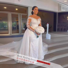2023新款外贸婚纱礼服批发 非洲跨境新娘结婚蕾丝可拆卸婚纱定制