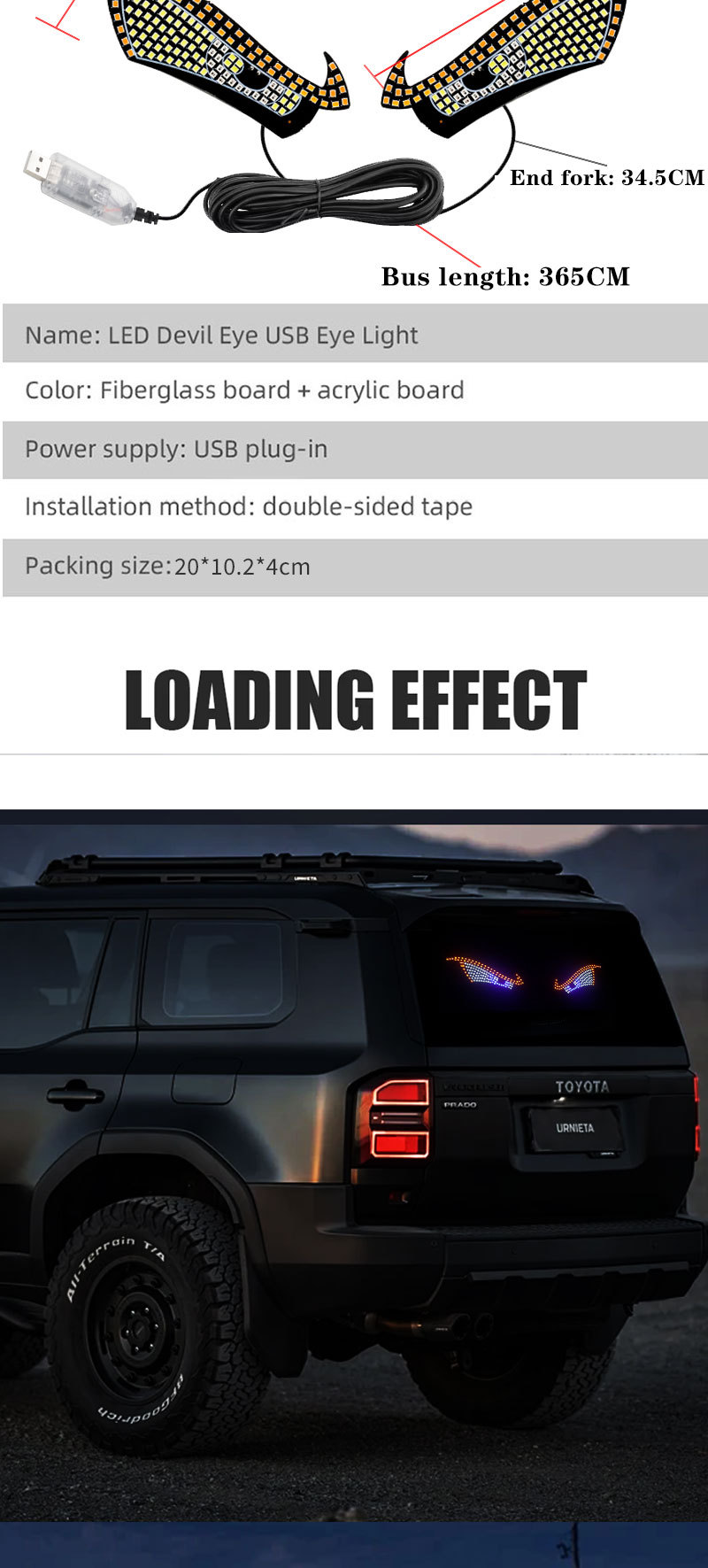 New Devil Eye Car Led Decorative Light Modified Kazilan Big Eye Light Personalized Decoration 11 Modes USB