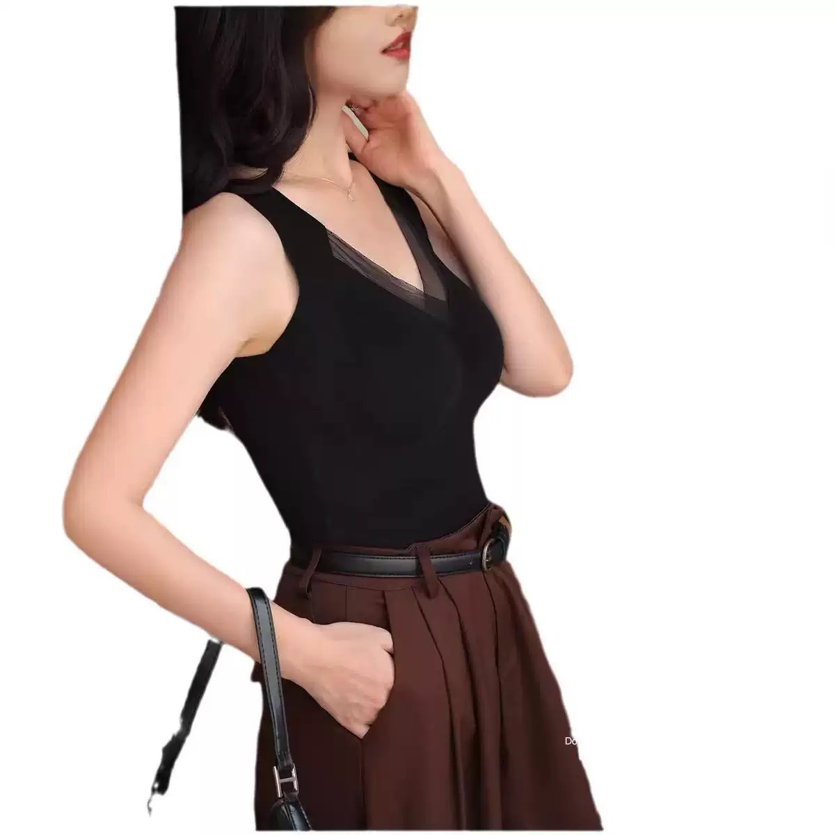 8803 chaleco caliente de grafeno de ternilla chaleco de cuello en V para mujeres sin sujetador una copa de chaqueta de base
