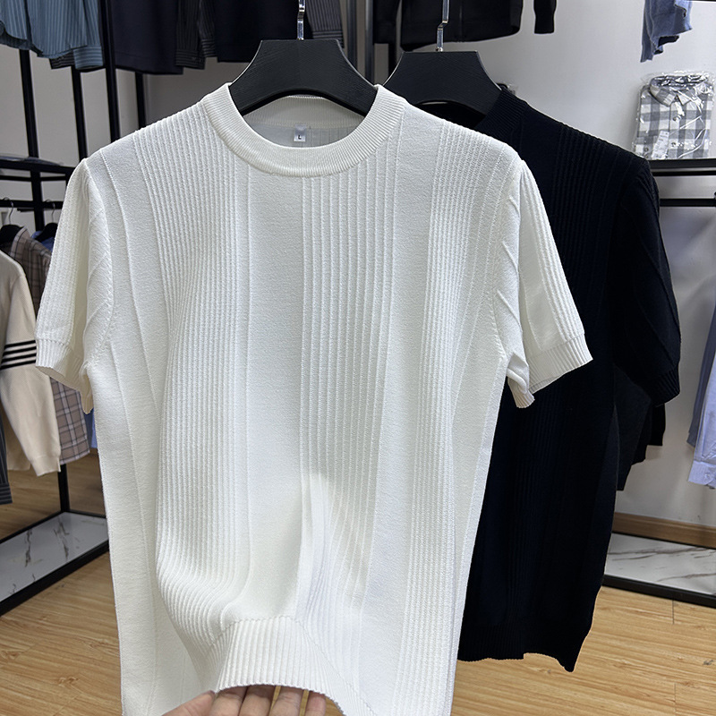 Men's T-Shirt with Round Neck and Short Sleeves, Summer New Thin Knit Top