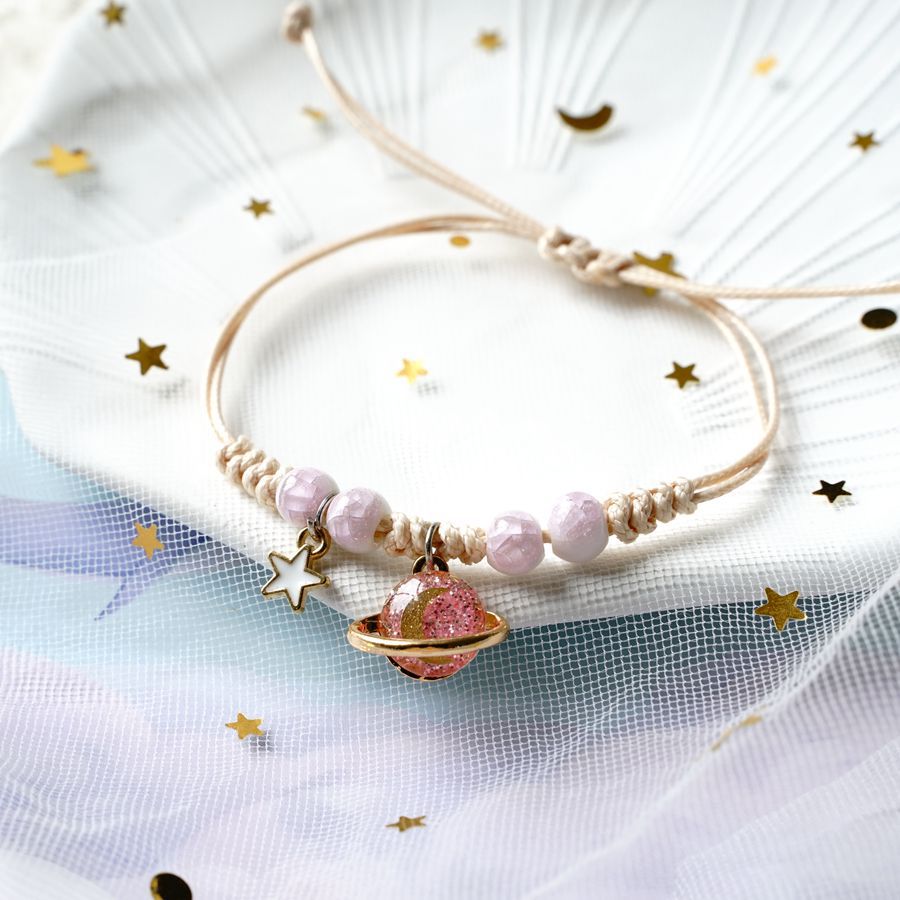thumbnail image 1 of Nueva pulsera creativa coreana de planeta cósmico Popular versátil estrella Luna pareja novia estudiante pulsera estrella rosa uno, 1 of 2