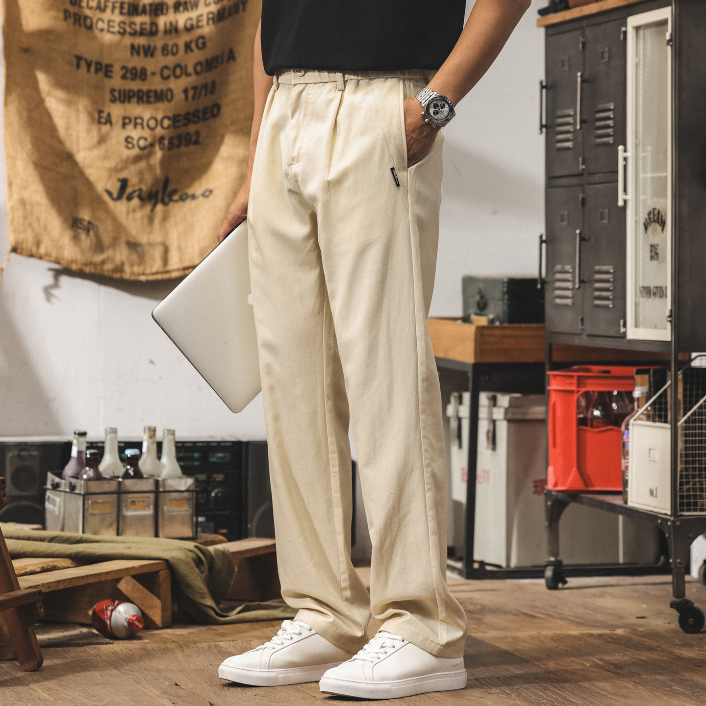 Linen Pants Men's Summer Thin Loose Draped Lyocell Men's Casual Pants Simple Relaxed Air-Conditioned Pants