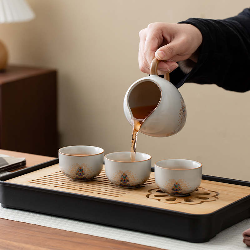 Ruyao トラベルティーセット家庭用カンフーティーカップ屋外ポータブルティーカップ 2025 新しいカバーボウルティーポット|undefined
