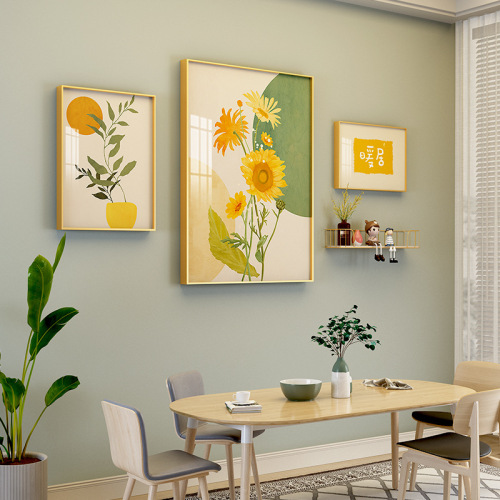 Nordic Warm House Restaurant Decoration Painting Crystal Porcelain Mural Combination Aluminum Alloy Painting Wall Decoration Iron Shelf Hanging Painting