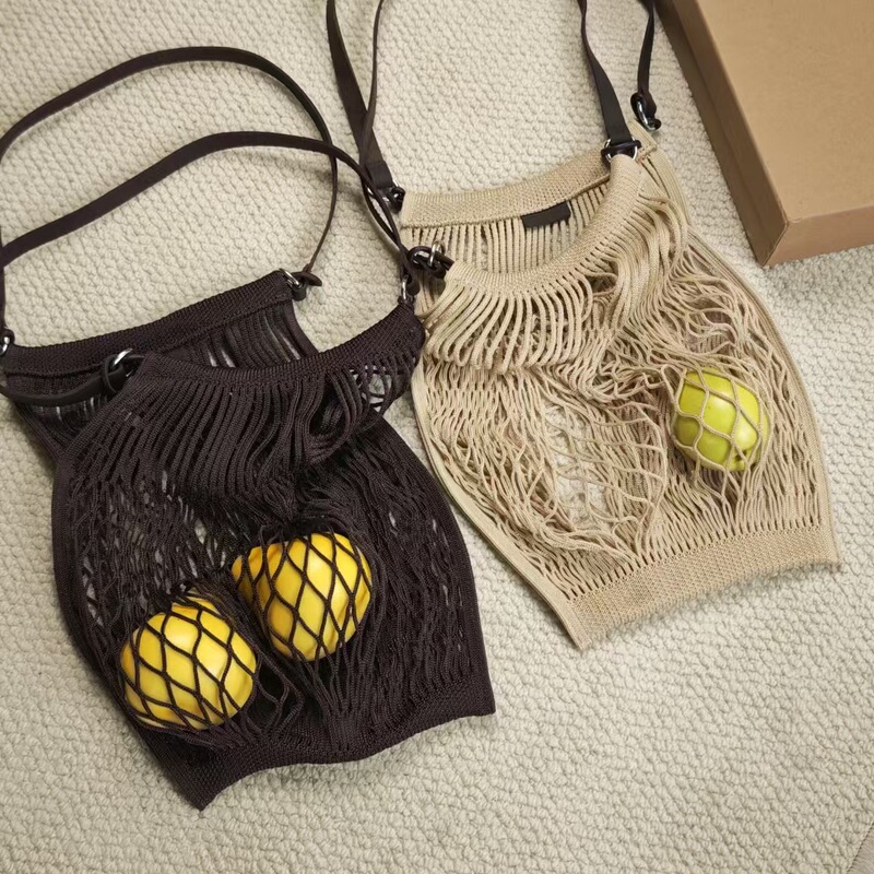 Original Tree Paste Leather] Le Same Style New Square Mesh Bag Fishnet Woven Bag Spring and Summer Single Shoulder Crossbody Bag Women's Bag