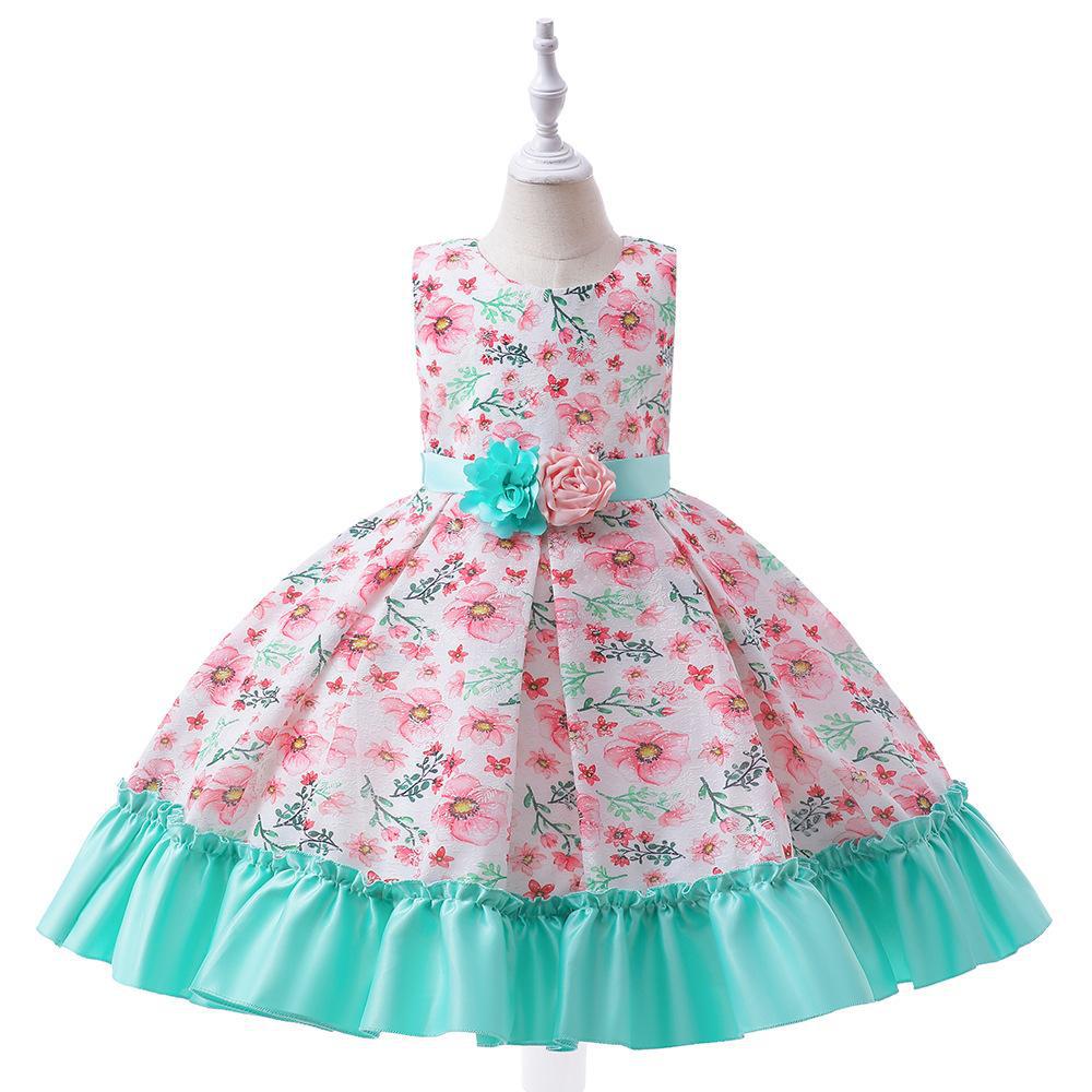 Vestido estampado de dos piezas para niñas de comercio exterior transfronterizo abrigo de manga larga fiesta de cumpleaños vestido de noche vestido de princesa
