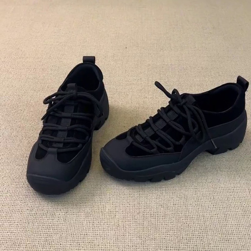 Soft Leather Version~Retro Fashion Sports Casual Lace-Up Versatile German Training Shoes for Women, Black Thick-Soled Outdoor Deep-Cut Single Shoes Soft Leather Version~Retro Fashion Sports Casual Lace-Up Versatile German Training Shoes for Women, Black Thick-Soled Outdoor Deep-Cut Single Shoes