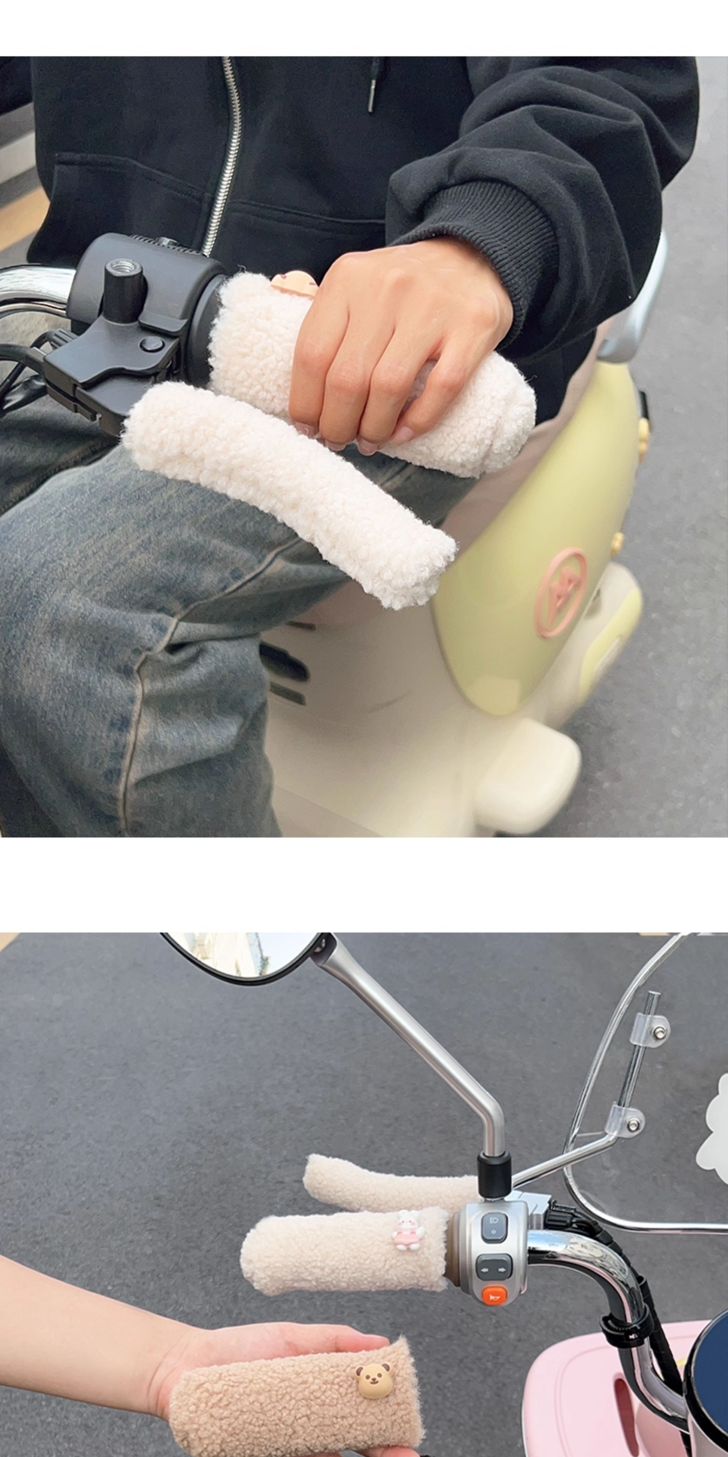Electric vehicle plush handlebar covers for winter, electric scooters and motorcycles, with added fleece, thickened, warm, non-slip hand guards for autumn and winter