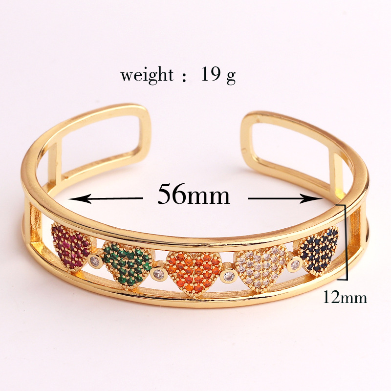 Retro Letter Heart Shape Copper Inlay Zircon Bangle