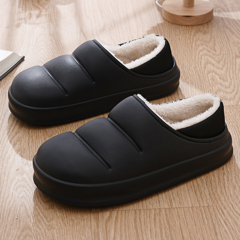 Zapatos de piel de tacón de felpa para hombre Zapatos de algodón impermeables para el hogar interior Zapatos de pan de todo fósforo de tendencia ligera Zapatillas