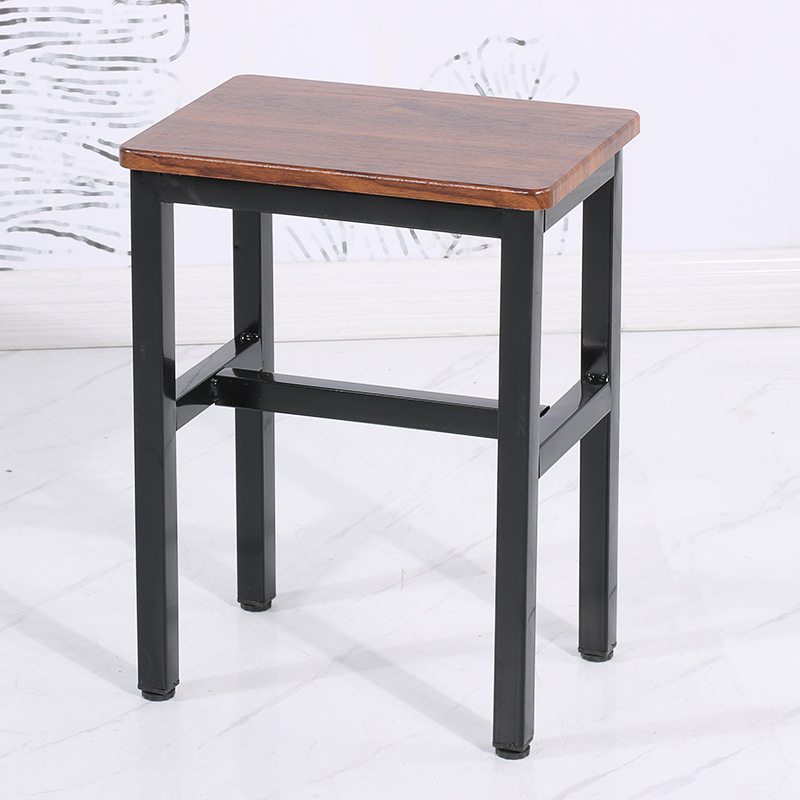 Taburete de taller al por mayor, línea de montaje de fábrica, taburete de trabajo, taburete cuadrado pequeño de acero y madera, taburete de hierro de comida rápida, oro de entrenamiento