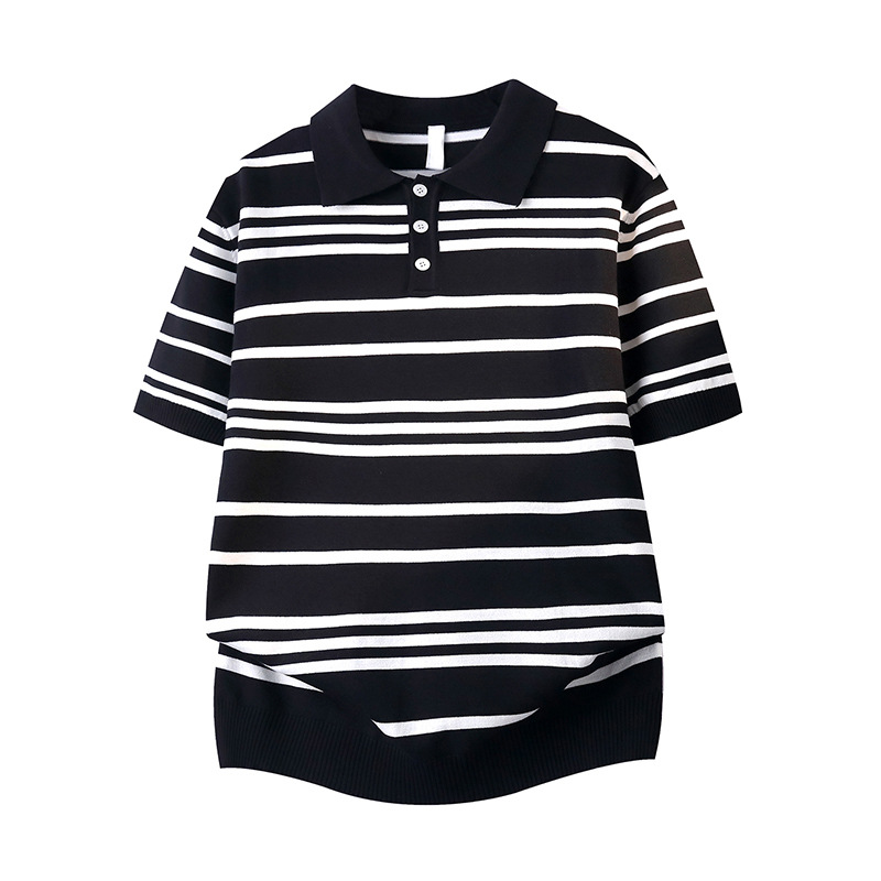 Polo camiseta de punto camiseta de manga corta hombre con solapa rayas viejas camisetas de hielo de negocios de verano fábrica transfronteriza al por mayor