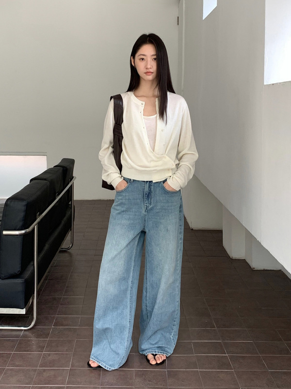 TG 不规则侧扣针织开衫女2025秋季新款简约设计纯色显瘦毛衣25703|undefined
