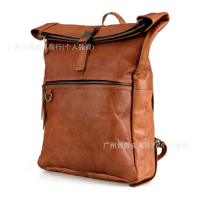 Cross Border Faux Leather Ladies Laptop Backpack Vintage Large Capacity 17inch Multifunctional Durable Backpack