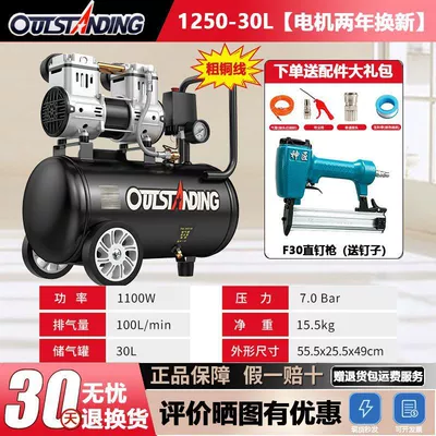 Small High-Pressure Woodworking Oil-Free Silent: Hava kompressorları - replace-with-a-new-motor-within-two-years-focusing-on-air-compressors-for-17-years-thick-copper-1250-30l-7m-tubes-wooden-board-straight-nail-gun
