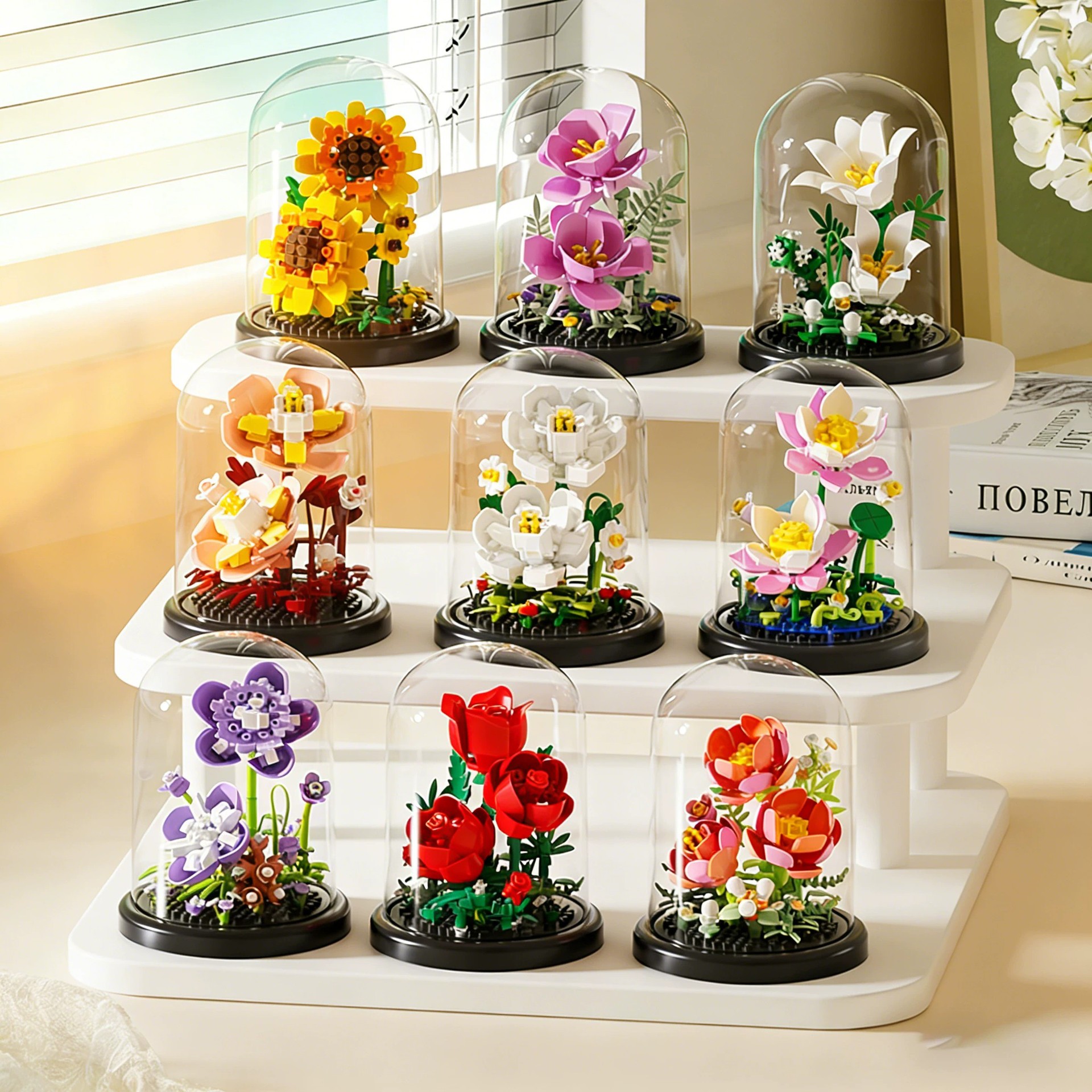 Bloques de construcción flor cubierta de polvo floral árbol de flores DIY hecha a mano en maceta adornos juguetes de puzzle 1 de junio regalo del día de los niños