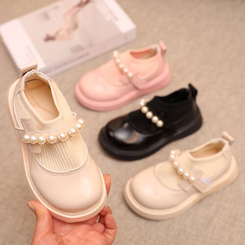 Children's Leather Shoes 2025 Spring and Autumn Kids Shoes Korean Version Pearl Bowknot Princess Shoes Fashion Compatibl... Children's Slip-on Shoes