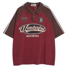 美式复古做旧拼接撞色短袖POLO衫男女潮牌街头学院风情侣重磅上衣