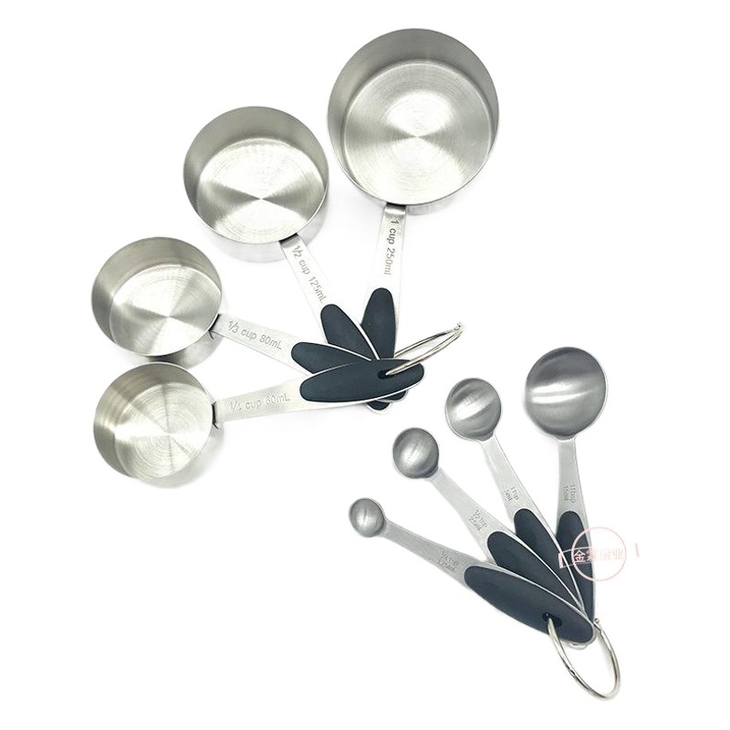 Stainless steel measuring spoon measuring cup set silicone handle with scale 4 piece set 8 piece set measuring spoon baking tools in stock