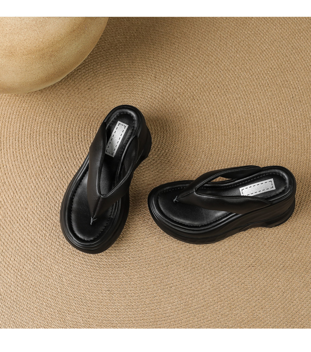 Dép xỏ ngón nữ đế xuồng cao gót 9 cm phong cách platform — màu đen, bạc chi tiết 16
