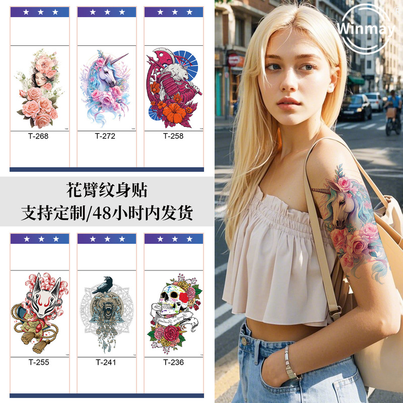 Wholesale Lotus Flower Tattoo Sticker Advanced Sense Black and White Flower Arm Tattoo Scar Cover Rose Small Fresh Temporary Tattoo
