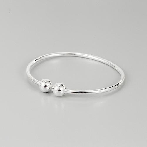 Korean minimalist versatile all-over 925 pure silver round bead must-answer bracelet INS minimal versatile double ball bracelet for women