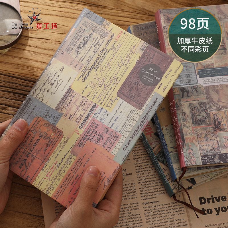 复古麻布手账本空白牛皮纸做旧毛边手帐本diy手工笔记本加厚本子|undefined