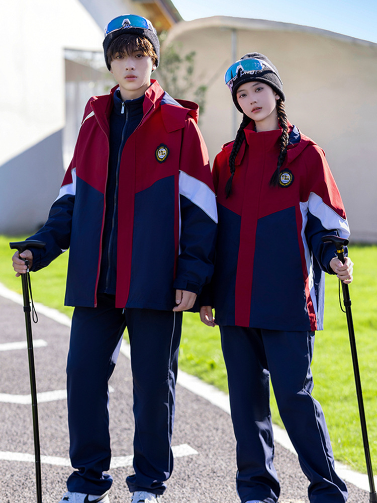 Uniforme escolar de otoño y invierno, traje de asalto grueso 3 - en - 1 desmontable, traje de invierno infantil, conjunto de tres piezas