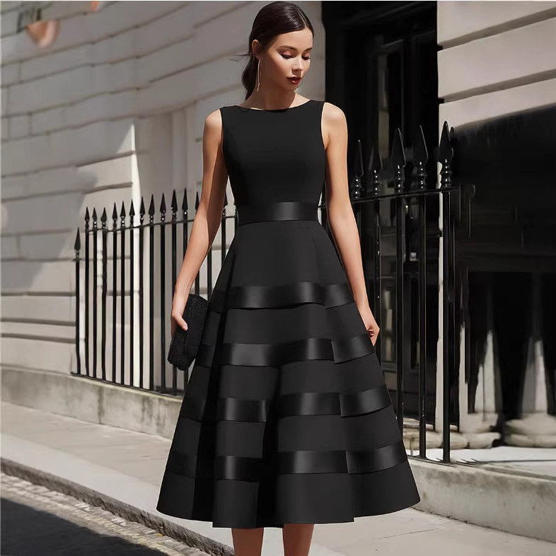 2026 Cross-Border European and American Amazon Independent Site Women's Sleeveless Layered Waist-Cinching Design Long Dress