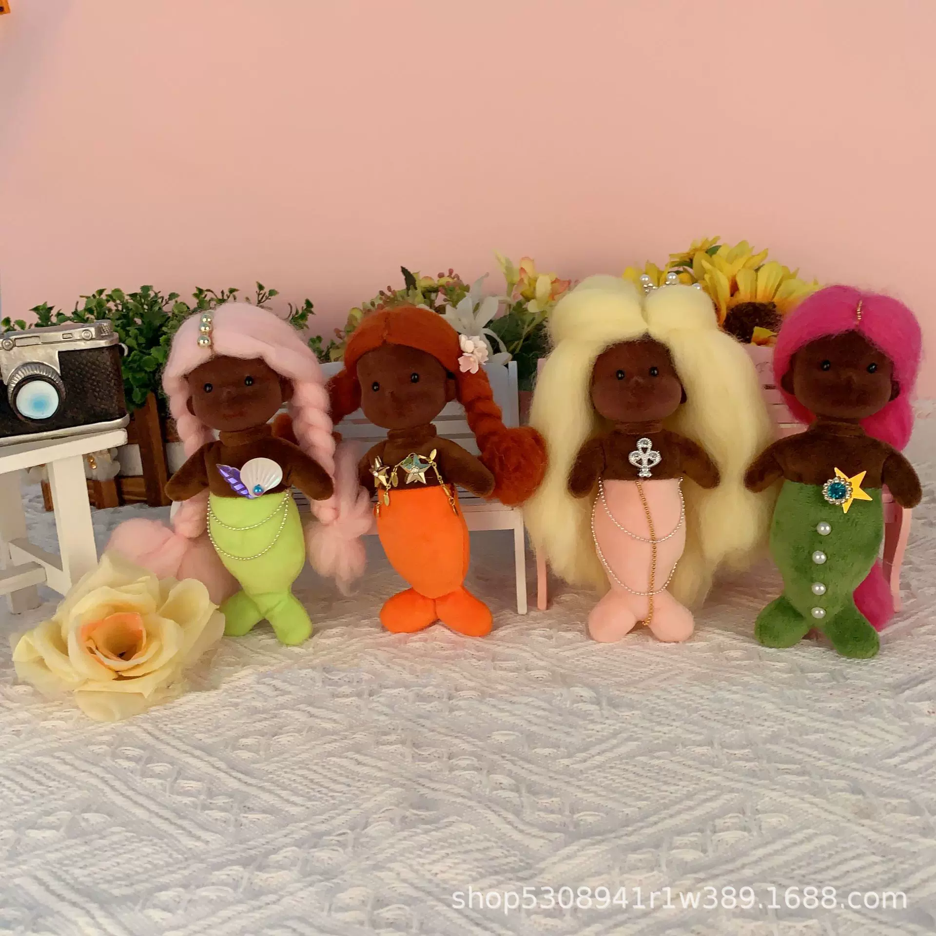 人鱼公主棉花娃娃女孩生日礼物玩偶摆件头发可取跨境出口专供公仔