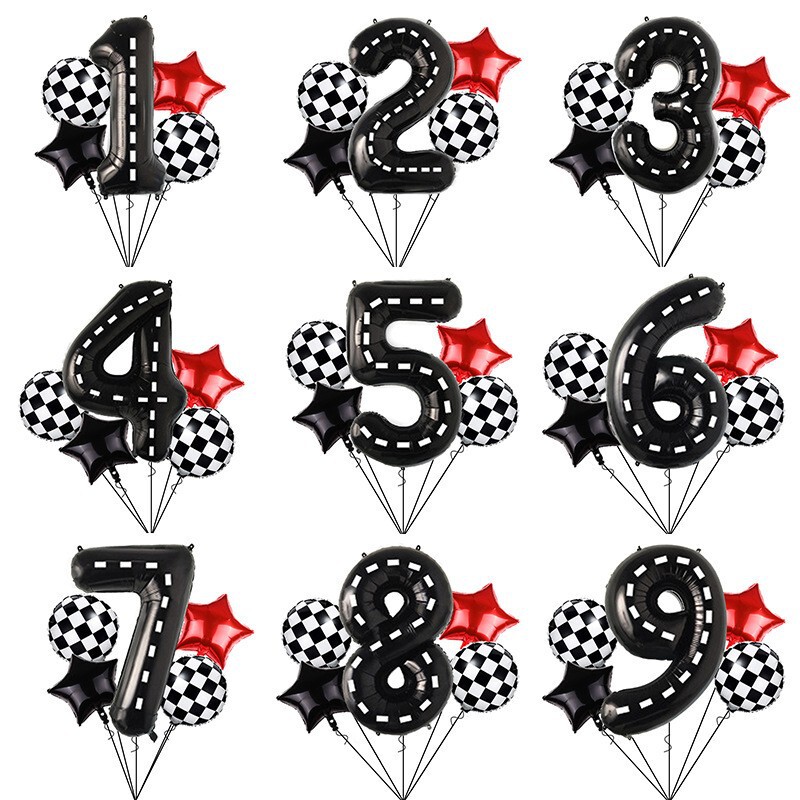 40inch Black and White Checkered Set Balloon Birthday Party Scene Decoration Red Pentagram Balloon Wholesale Cartoon